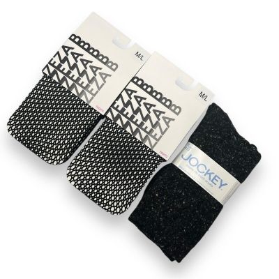 HUE ZEZA B Oval Net Tight Womens Size M/L 2 Pair Free Cable Rib Jockey Sock